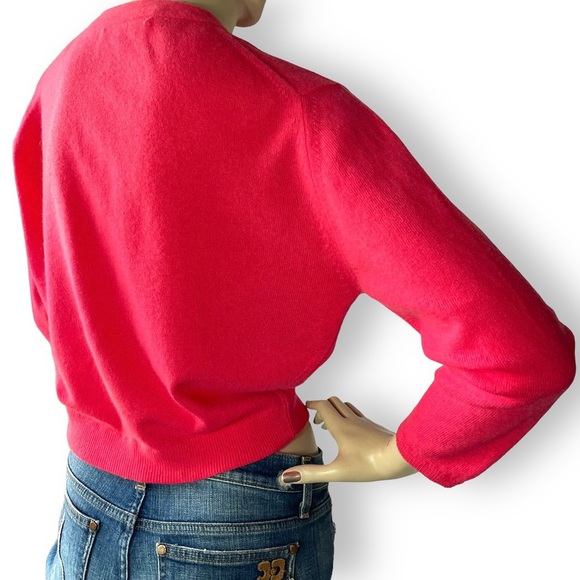 Pringle 60s Vintage Cropped Cardigan Sweater Coral Pink Wool NOS Pinup S XS M - Picture 5 of 8